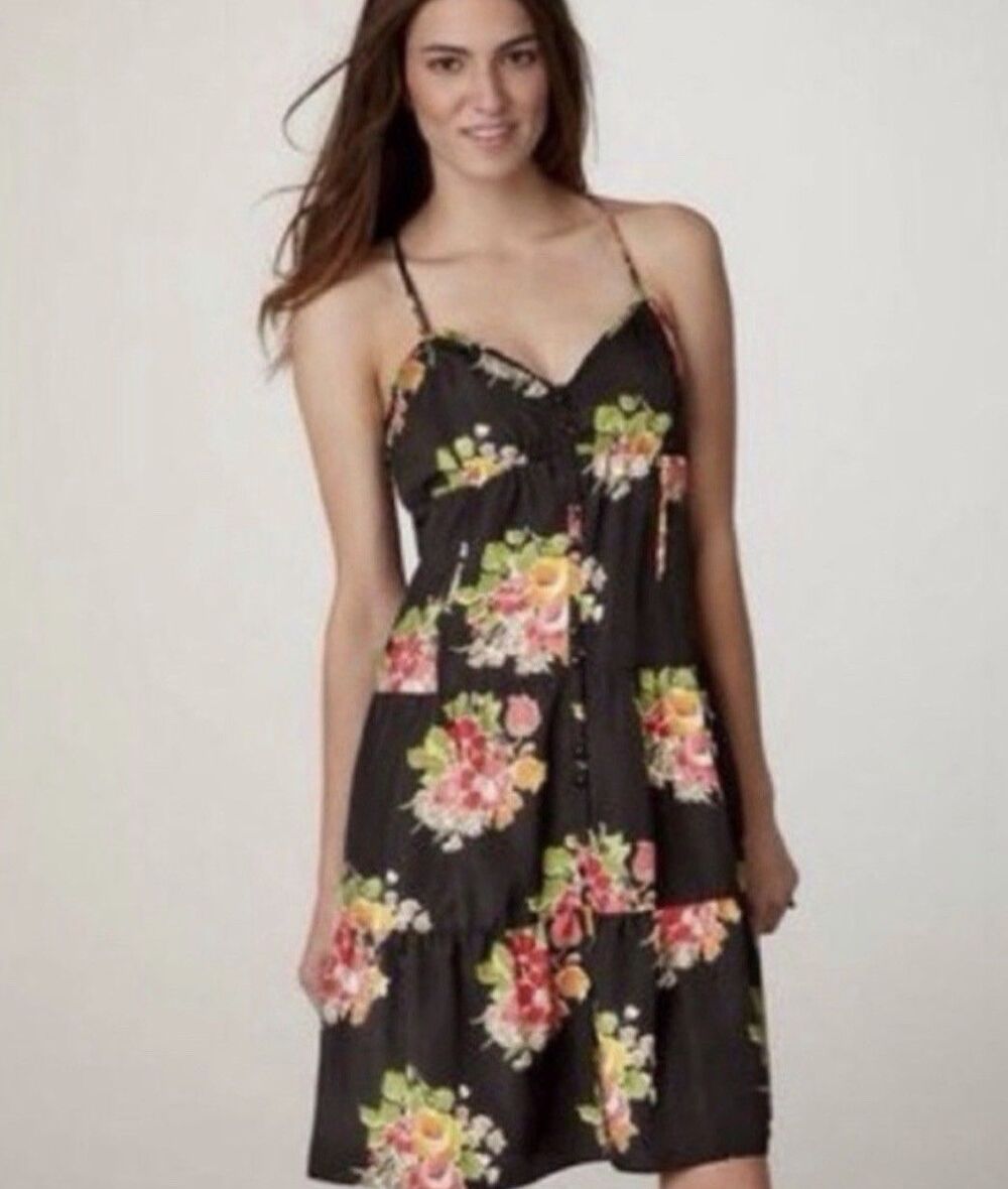 AMERICAN EAGLE Black Floral Spaghetti Strap Coquette Y2K Dress - Sz 12 - EUC
